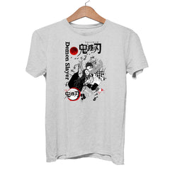 Demon Slayer Tanjiro And Nezuko Kimetsu Adult Grey T shirt