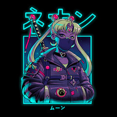 Sailor Moon Neon Moon Japanese Black T-shirt