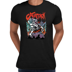 Cat City Attack Black t-shirt Sarcastic Funny Godzilla