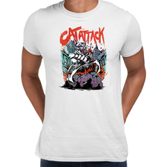 Cat City Attack White t-shirt Sarcastic Funny Godzilla