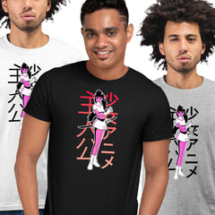 Manga Girl Katana Fight Black T-shirt Japan Anime Sword Comics Character Tee