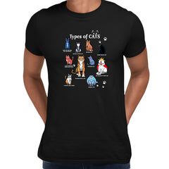 Type of Cats Funny Animal Black T-shirt